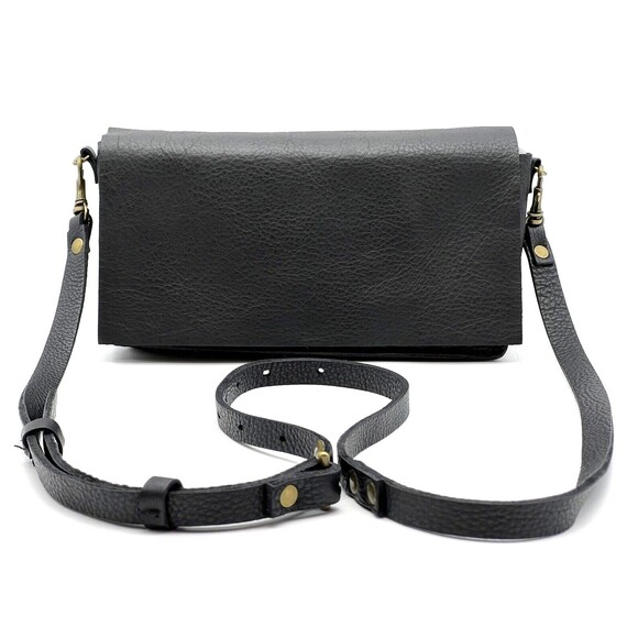 Stitch and Tickle Mini Messenger Crossbody Bag Leather Zip Concert Festival Blac - Picture 1 of 13